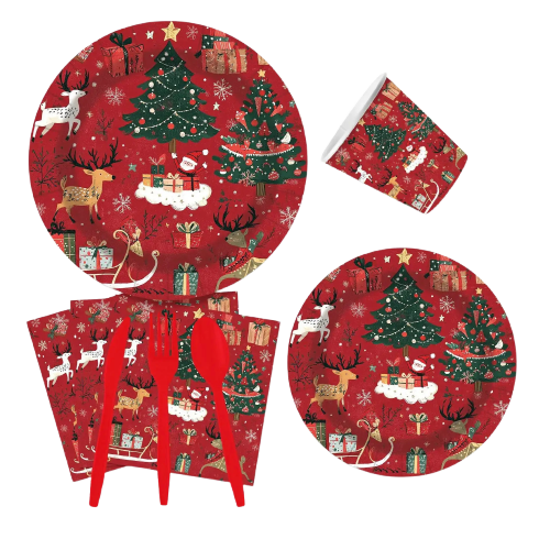 Vaisselle Jetable Rouge Univers Noël