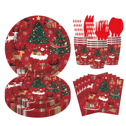 Vaisselle Jetable Rouge Univers Noël 